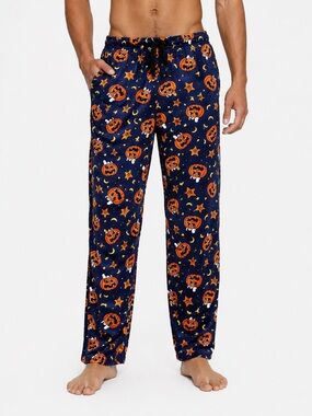Snoopy Halloween Pumpkin Print Lounge Pants In Navy Unisex